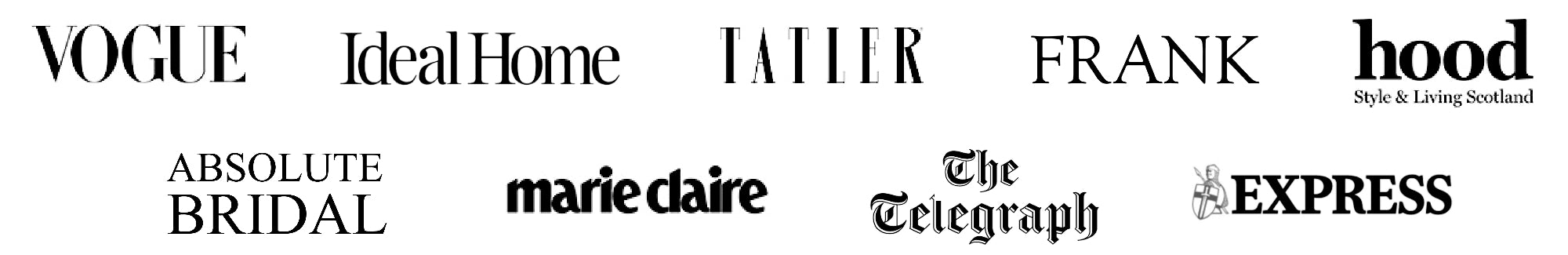 Press titles who have featured Scottish skincare brand Raven Botanicals, inluding Vogue, Tatler, Marie Claire, The Telegraph and the Daily Express.