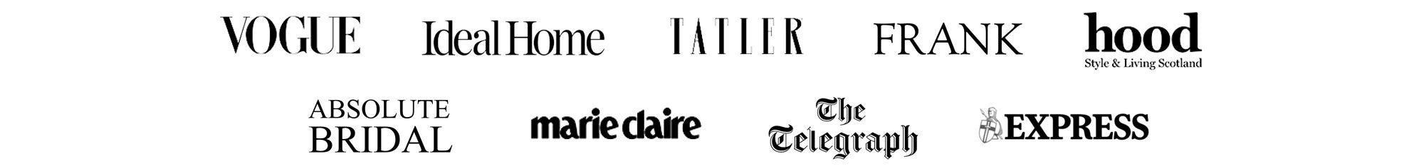 Press titles who have featured Scottish skincare brand Raven Botanicals, inluding Vogue, Tatler, Marie Claire, The Telegraph and the Daily Express.